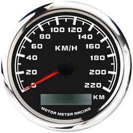 MOTOR METER RACING W Pro 85mm 3-3/8" GPS Speedometer Digital Odometer 220 KMH Waterproof Black Dial White LED for Car Truck Marine Boat Yacht Motorcycle