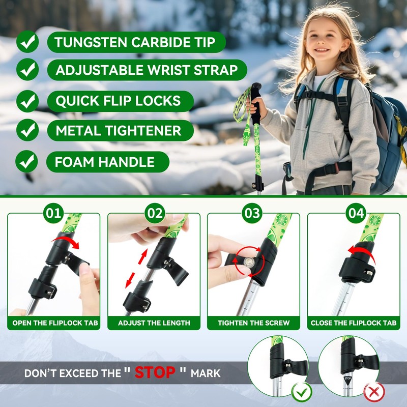 Collapsible Hiking Poles for Kids - 2 Pack Aluminum Trekking