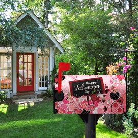 Dacawin Happy Valentine's Day Mailbox Covers Red Love Heart Magnetic Mailbox Cover Floral Holiday Letter Post Box Cover Wrap Standard Size 18" X 21" for Garden Outdoor Yard Decor