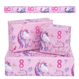 RUSPEPA Scented Birthday Wrapping Paper - Mini Roll - Pink Pattern with Fragrance for Birthday, Party and Baby Shower - 17 inches x 16.4 feet - 8 Years Old