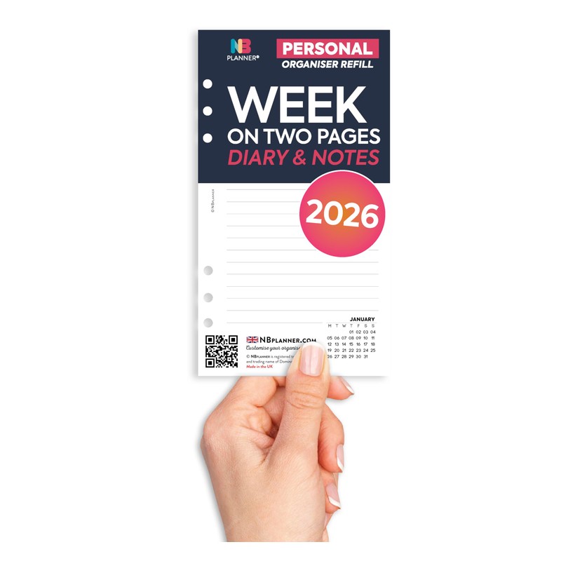 2026 Week on one page diary & lined notes organiser