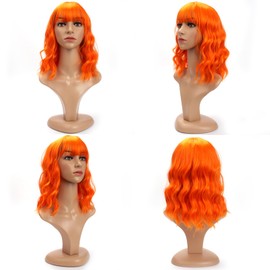 Leuik Bob Wig for Women|Short Wig Curly Wig for Women|Synthetic Bob Wig With Bangs for Daily Use (Orange)