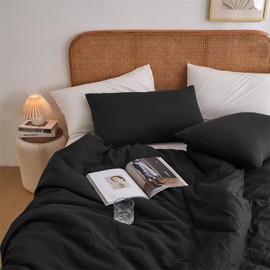 Gezu Bed Linen 135 x 200 cm Cotton Black Anthracite 2-Piece Cotton Single Bed Plain Bed Linen Set Soft Oeko-Tex Certified for Allergy Sufferers and Pillowcases 80 x 80 cm with Zip