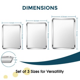 E-far Stainless Steel Baking Sheet Set of 3, 12.4”/10.5” /9.4” Cookie Sheet for Oven, Rimmed Metal Tray for Cooking Baking Bacon, Non-toxic & Dishwasher Safe