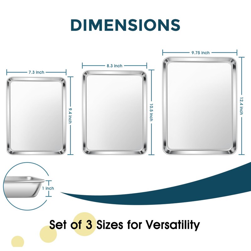 E-far Stainless Steel Baking Sheet Set of 3, 12.4”/10.5” /9.4”