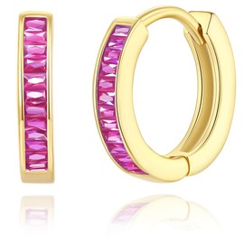 GLOQUAT Gold Pink Huggie Earrings for Women Small Hoop Earrings Hot Pink Cubic Zirconia Earrings Fashion Round Circle Hoops Mini Gold Fuchsia Hoops Hypoallergenic Jewelry Gifts 10mm