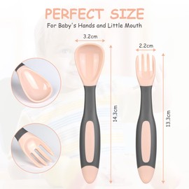Vicloon Baby Utensils Spoon Fork Set, 4pcs Baby Cutlery Feeding Set Toddler Utensils Spoons Forks, Baby Fork and Spoon Set Easy Grip Bendable Perfect Self Feeding Spoon Fork (Pink)