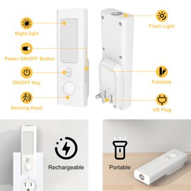 PeseTech Motion Sensor Night Light, 5 in 1 Plug into Wall Automatic Nightlights,Power Outage Light, Rechargeable Emergency Flashlight for Home,Kids, Hallway,Nursery.Hurricane Preparedness Items