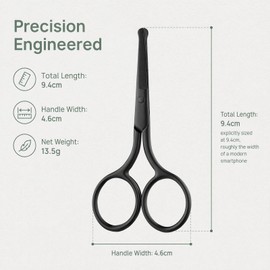 Professional Nose Hair Scissors with Rounded Tips, Small Safe Precision Trimming Shears, Sharp Stainless Steel Blades for Nasal, Ear, Facial and Body Hair Grooming,Black (Black)