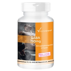 GABA 750 mg – 60 Capsules – Gamma Aminobutanic Acid – High Dose – Vegan – Bioavailable Supplements from Germany Vitamintrend®
