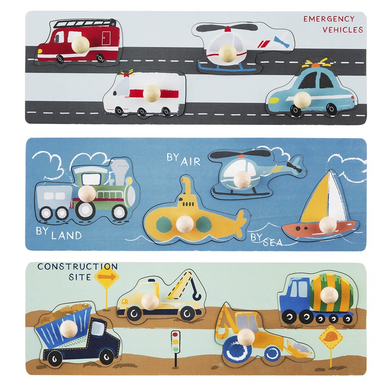Mud Pie Children's Transportation Knob Puzzle, Emergency Vehicles