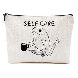 Frog Gifts Positive Affirmations Makeup Bag Funny Yoga Frog Toiletry Bag Self Love Cosmetic Bag for Christmas Thanksgiving Birthday Frog Stuff for Women Country Girls Friend Daughter Bestie