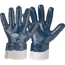 Stronghand Full Star Nitrile Coated Gloves, Natural/Blue, Pack of 12 Pairs