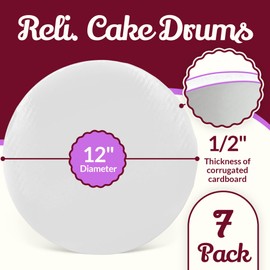 Reli. Reli. Cake Boards Drum 12 Inch (7 Pack) | White Cake Drums 12 Inch Round | Greaseproof Rounds | Smooth, Double Walled | Dessert (Half In. Thick)