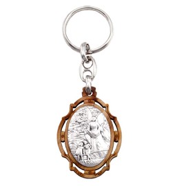 RosaryMart Guardian Angel Olive Wood Keychain, Chatholic Relgious Key Holder