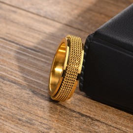 YIFSIY Fidget Ring for Anxiety Stainless Steel Mesh Braided Chain Spinner Ring Yellow Gold Plated Jewelry for Men/Women Size 10