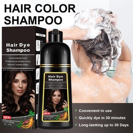 Tkekruh Natural Brown Hair Colour Shampoo 500 ml, Dark Brown, Hair Dye Shampoo 3 in 1, Instant Hair Dye Shampoo for Grey Hair, Hair Dye Hair in Minutes for Men and Women