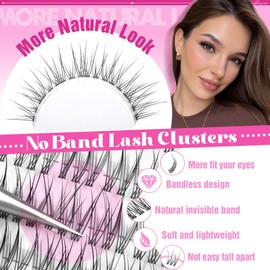 Natural Lash Clusters Kit Wispy Lash Extension Kit Bandless Eyelash Extension Kit C Curl Eyelash Clusters Soft and Lightweight Individual lashes 11-13mm Cluster Eyelash Extensions Kit by Lanflower