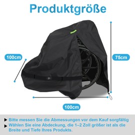 Wheelchair Protective Cover, Durable 600D Oxford Fabric, Waterproof, Manual Wheelchair Cover, UV-Resistant, Tear-Resistant Cover for Mobility Scooter, 100 x 100 x 75 cm (Black)