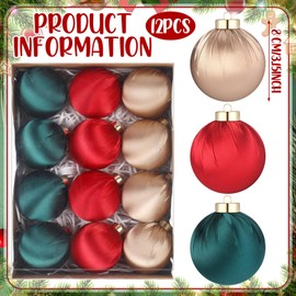 Simgoing 12 Pcs Satin Christmas Balls 3.15 Inch Luxury Christmas Tree Ball Ornaments Satin Plastic Xmas Decorative for DIY Xmas Holiday Party Indoor Decorations (Red, Green, Champagne Gold)
