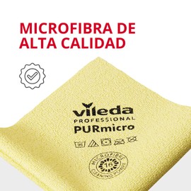 Vileda Professional 5 Unidades Amarillas Purmicro Active Paño de Microfibra con Recubrimiento de Poliuretano para Alta absorcion con Gran Durabilidad (Uso rudo)