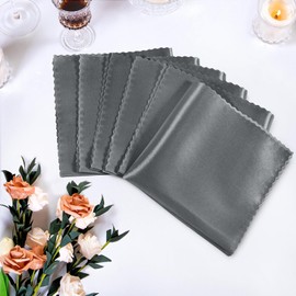 Manyshofu 6 Pieces Charcoal Grey Satin Scalloped Napkins - 18x18 Inches Satin Cloth Napkins, Square Satin Fabric Napkin Set - Elegant & Silky Table Napkins for Wedding Dinner Party Banquet
