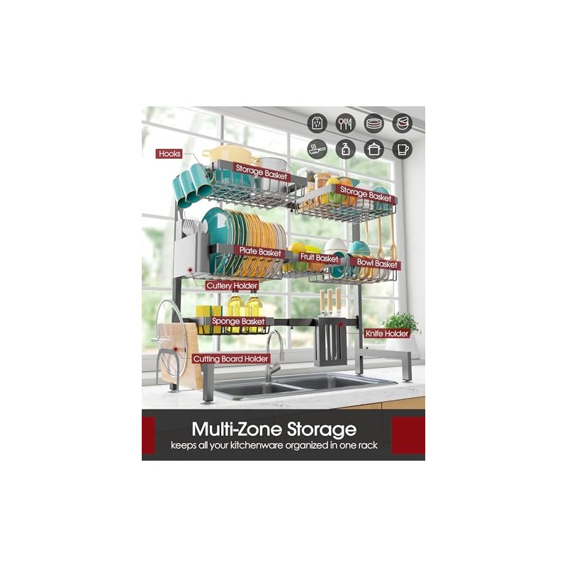Sakugi Over The Sink Dish Drying Rack - Adjustable 3
