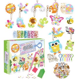 Kit de Pintura de Diamantes para Niños, 15 Diamond Painting y 50 Pegatinas, Pegatinas de Pintura de Diamantes con Herramientas de Pintura, Llaveros DIY Artes y Manualidades para Regalos de Navidad (Insecto)