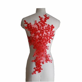 White Black Red Plum Blossom Embroidered Lace Applique Flower Patches Stickers Sewing Collar for Wedding Dress DIY Costume Coat Show (red)