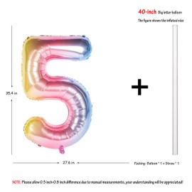 40 inch Rainbow Number Helium Foil Birthday Party Balloons big size Gradients Rainbow Digit 5