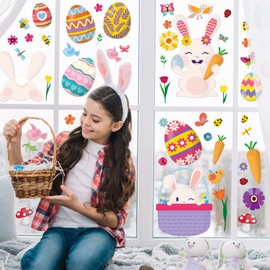 WALPLUS 150 Pcs Happy Bunnies Easter Glass Window Clings Wall Decals Stickers Egg Hunt Easter Decoration Party Wall Decals Ornaments Holiday Home Office Decor