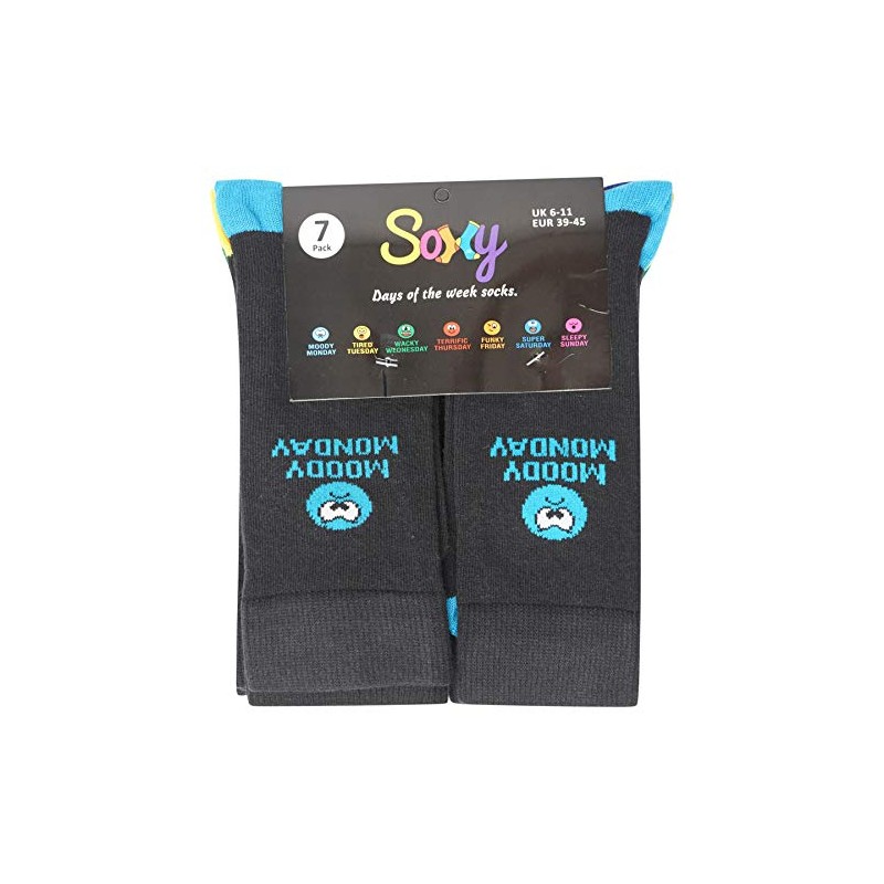 Boys 7 Pack Novelty Days of the Week Socks Mood
