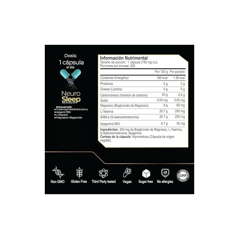 ETERNAL NUTRITION Neuro Sleep Magnesio Bisglicinato y Teanina (200 Caps)