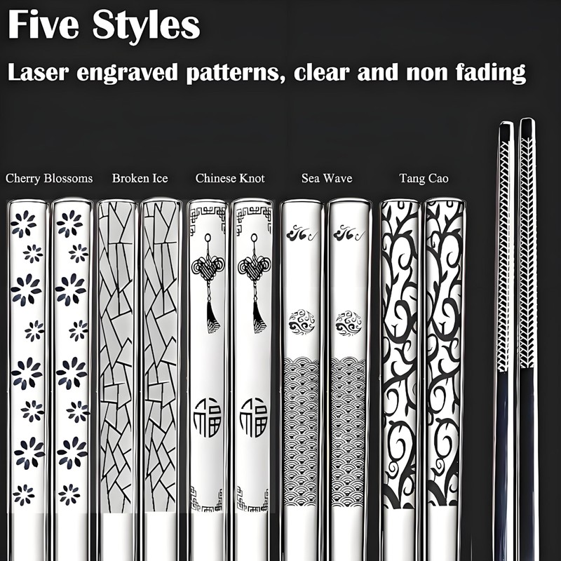 Stainless Steel Chopsticks 5 Pairs Metal Chopsticks Reusable Dishwasher Safe