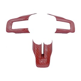 KDFUHRUI Steering Wheel Cover Trim for Ford Mustang Accessories 2015 2016 2017 2018 2019 2020 2021， Car Interior Accessories，Carbon Fiber (Red Carbon Fiber)