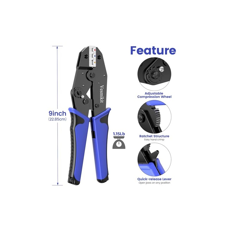 Wire Stripper and Crimping Tool,AWG 24-10 Automatic Stripper Tool with