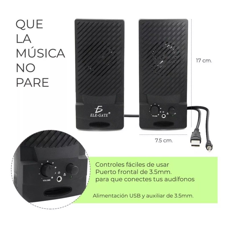 Ele-Gate Par Bocinas Escritorio PC entrada 3.5mm USB Ele-gate Bc.87