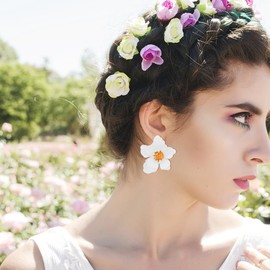 Colorful Camellia Flower Stud Earrings,Cute Multilayer Plant Flower Petal Stud Earrings Stereoscopic Flower Jewelry for Women Birthday Gifts (White)