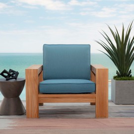 Arden Foam Outdoor Double Welted Deep Seat Cushion Set, 24 x 24, Made with ProFoam, Rain-Proof, Fade Resistant, Denim Blue Woven Solid