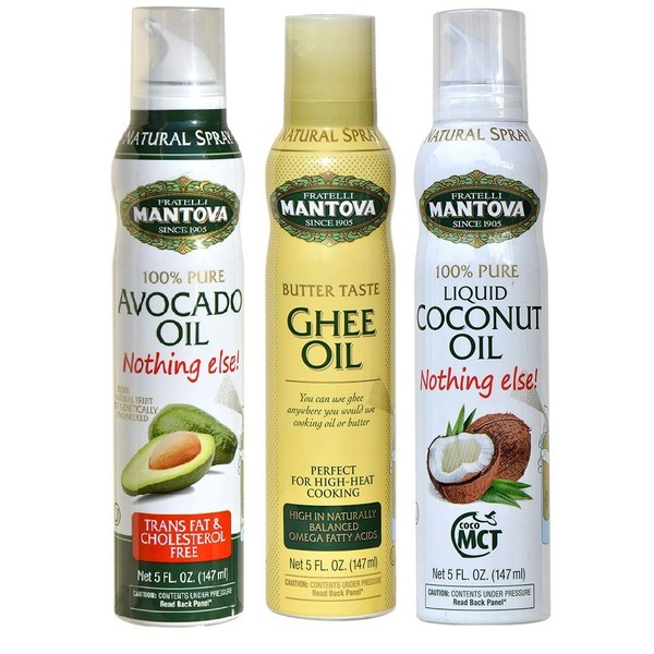 Mantova Keto Spray Oil Set (Avocado, Ghee, Coconut MCT Oil), Pack of 3
