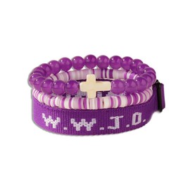 twinkle eye WWJD Bracelets Set WWJD Wristbands Christian Cross Bracelet Stackable Clay Bead Bracelets Stretch Glass Beaded Inspirational Christian Jewelry Gift for Couples Women Men-Purple