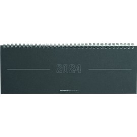 Papyrus Table Landscape Calendar Grey 2024 - Office Planner 29.7 x 10.5 cm - Table Calendar - 1 Week 2 Pages - Ring Binding - Alpha Edition