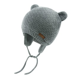 XIAOHAWANG Baby Hat Cute Bear Toddler Earflap Beanie Warm for Fall Winter (Grey-3, S(0-6 Months))