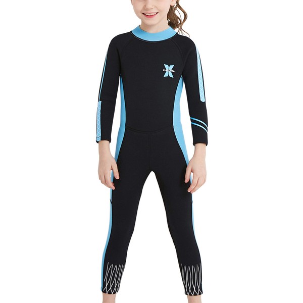 DIVE & SAIL Long Sleeve Girls Swimsuit One Piece 2.5mm Thermal Wetsuit UV Protective Diving Suit Stretchy Full Suit Black L