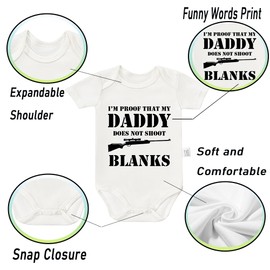 I'm Proof That My Daddy Does Not Shot Blanks Bodysuit, I Love My Dad Romper Short Sleeve Infant Toddler Outfits Jumpsuit, Newborn Gifts Boys Girls (White, 3-6 Months)