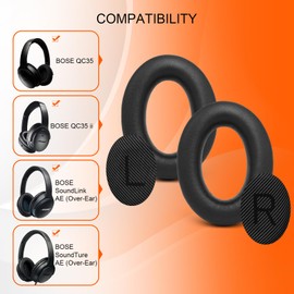 Ear Pads Replacement for QC35 QC35ii QC25 QC45, GVOEARS Lambskin Ear Cushions for Bose QuietComfort 35 35ii SoundLink 1&2 AE Over-Ear Headphones, Durable Sheepskin (Black)