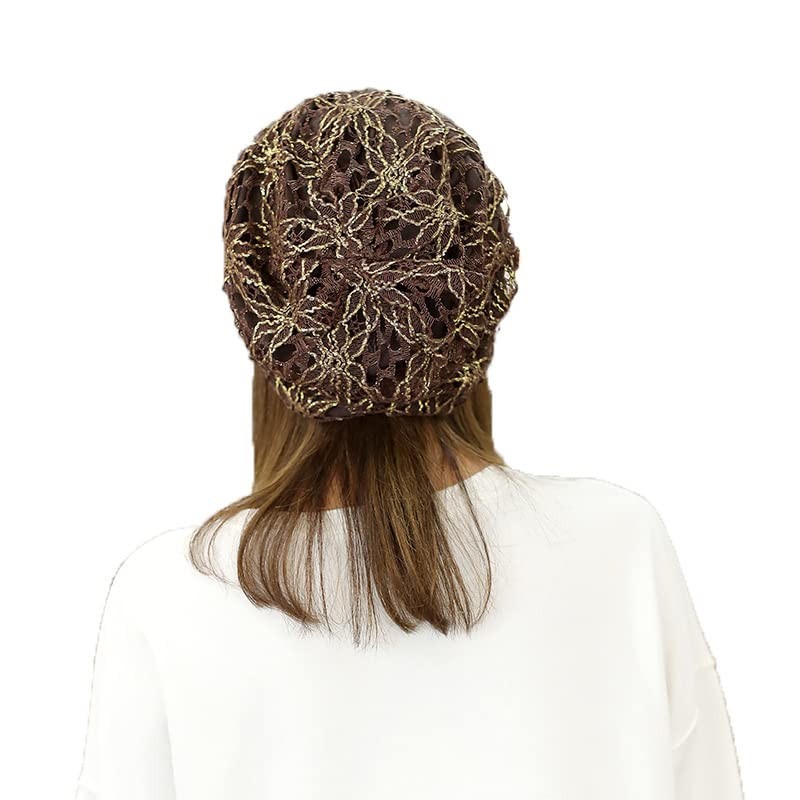 Plus Nao Women's Lace Cap, Summer Knit Hat, Embroidered, Floral