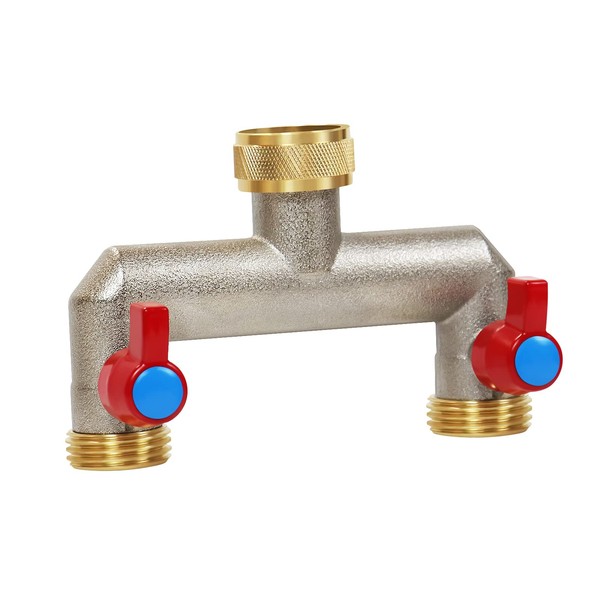 Mdlufee 3/4 Inch 2 Way Brass Tap Splitter, Hose Tap