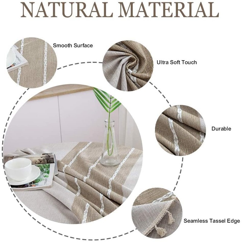 Nesrefyn Round Tablecloth 55 Inch (140cm) - Coffee Linen-Look Polyester