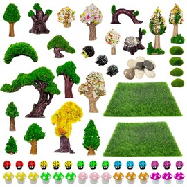 Woohome 48 PCS Miniatures Fairy Garden Accessories Outdoor, Mini Garden Kit, Micro Landscape Miniature Figurines for DIY Micro Landscape Ornaments